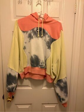 Handmade/Reworked Nike Colorblock Tie-Dye Hoodie Sweater - Peach, Lemon & Gray